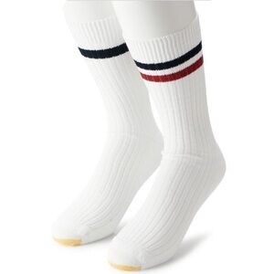 NWT mens Gold Toe casual lodge retro crew style 2 pairs white with stripes